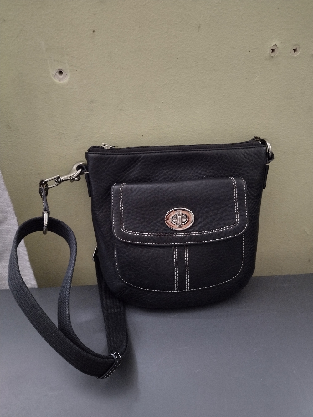 Coach Black Leather Crossbody with Turn-Lock Front Pocket